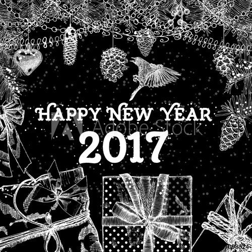 500x500 happy new year handmade hand drawing style greeting card - Happy New Year 2017 Drawing