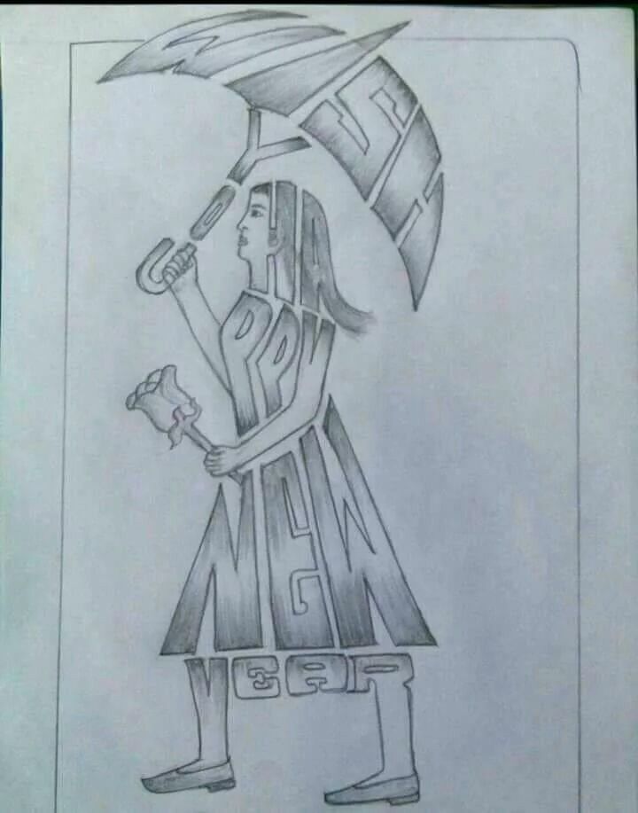 720x917 Good Thoughts In Sketches, Pencil - Happy New Year 2017 Drawing