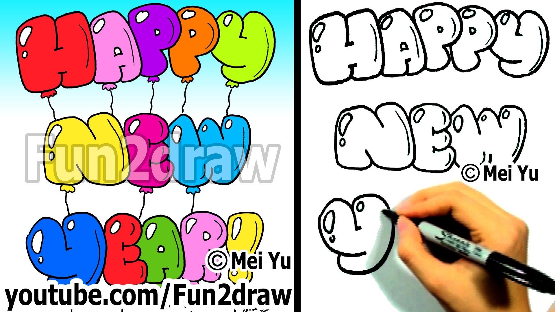 1920x1080 how to draw happy new year bubble letters - Happy New Year Drawing