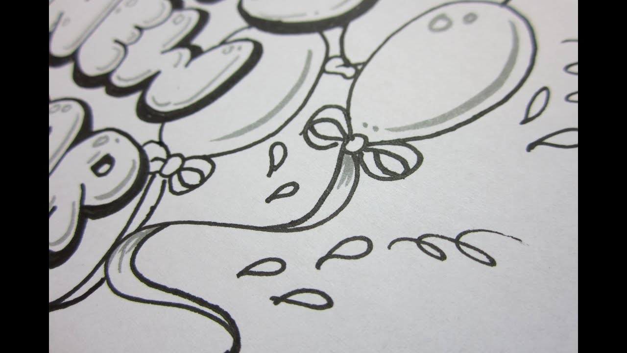 1280x720 write happy new year, draw balloons, ribbon and stars - Happy New Year Drawing