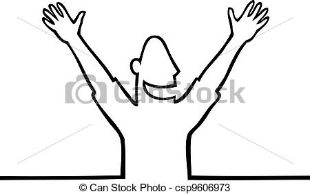 450x283 Happy Man With Hands In The Air Black Line Art Illustration - Happy Person Drawing