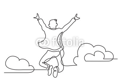 400x283 One Line Drawing Of Happy Man Jumping Higher Clouds Buy Photos - Happy Person Drawing