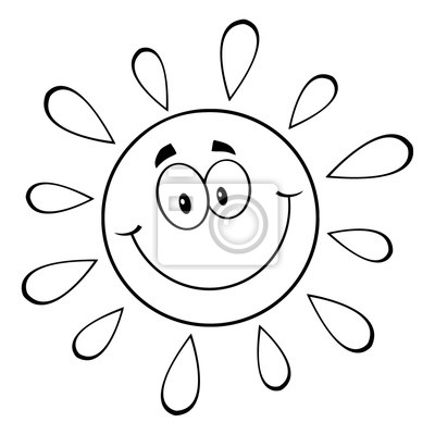400x400 black and white happy sun cartoon mascot character wall mural - Happy Sun Drawing