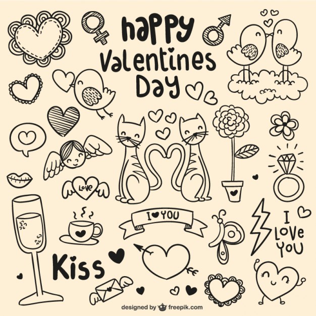 626x626 Happy Valentine's Day Doodles Vector Free Download - Happy Valentines Drawings