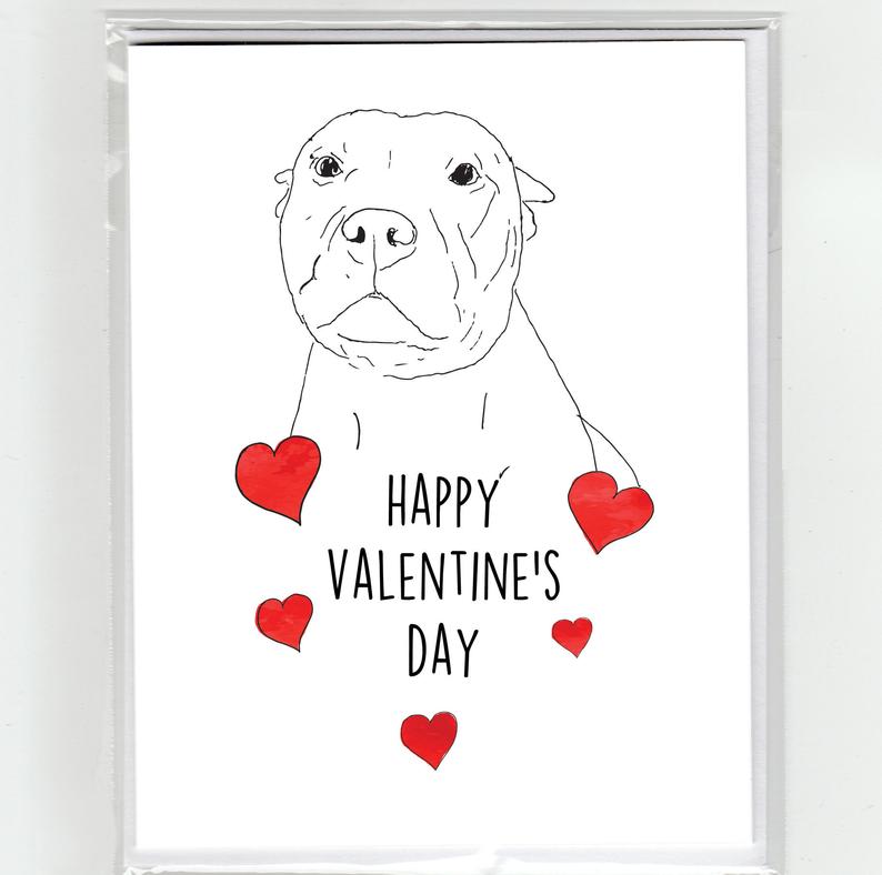 794x788 Pit Bull Dog Drawing Happy Valentine's Day Watercolor Etsy - Happy Valentines Drawings
