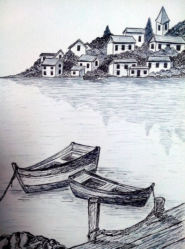 593x800 far harbor sketches in illustration art, pencil drawings - Harbor Drawing