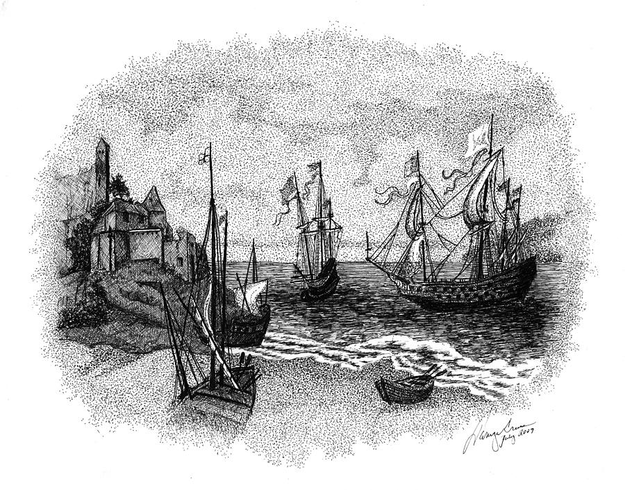 900x705 ships in harbor drawing - Harbor Drawing