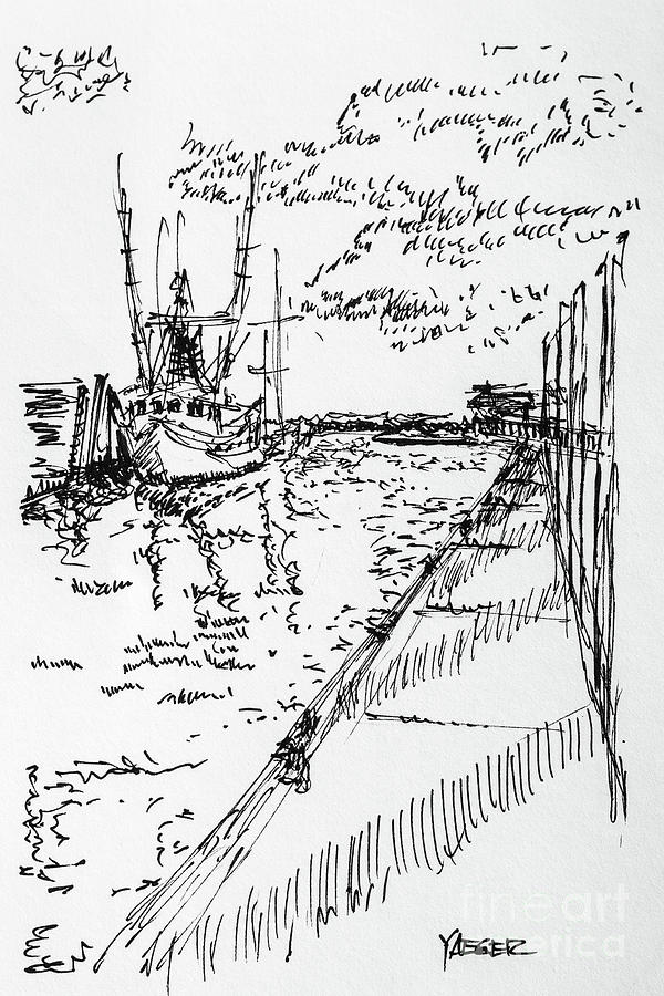 600x900 shrimp boat from the harbor drawing - Harbor Drawing