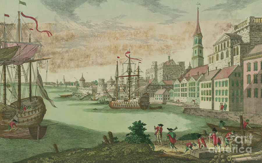 900x562 the harbor in boston, massachusetts, drawing - Harbor Drawing