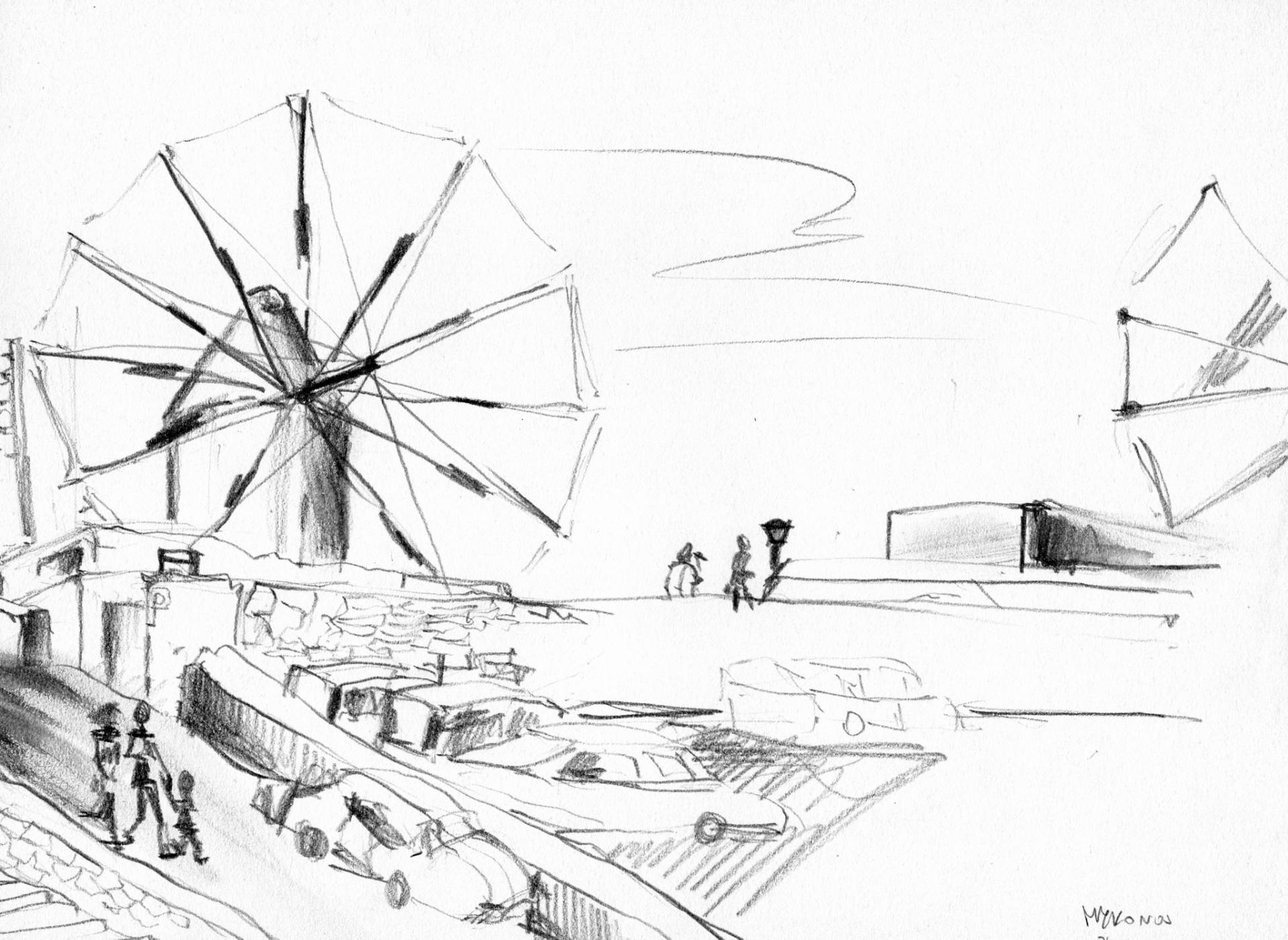 1920x1402 Fishing Village Harbour Drawing - Harbour Drawing