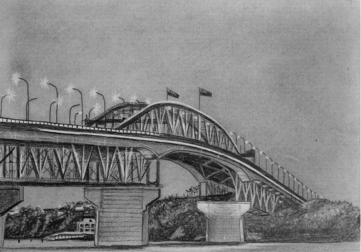 728x507 How To Draw A Harbour Bridge In Pencil - Harbour Drawing