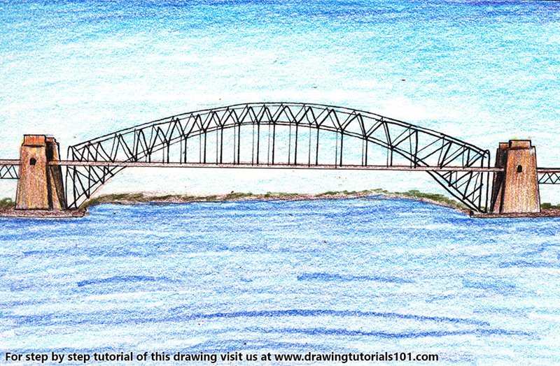 800x524 Sydney Harbour Bridge Colored Pencils - Harbour Drawing