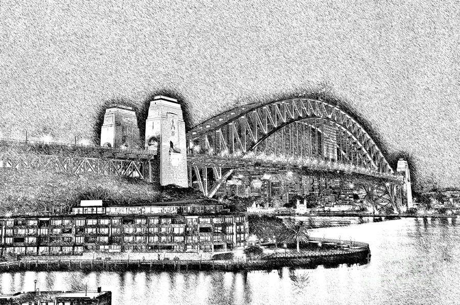 900x597 Sydney Harbour Bridge Pencil Sketch - Harbour Drawing