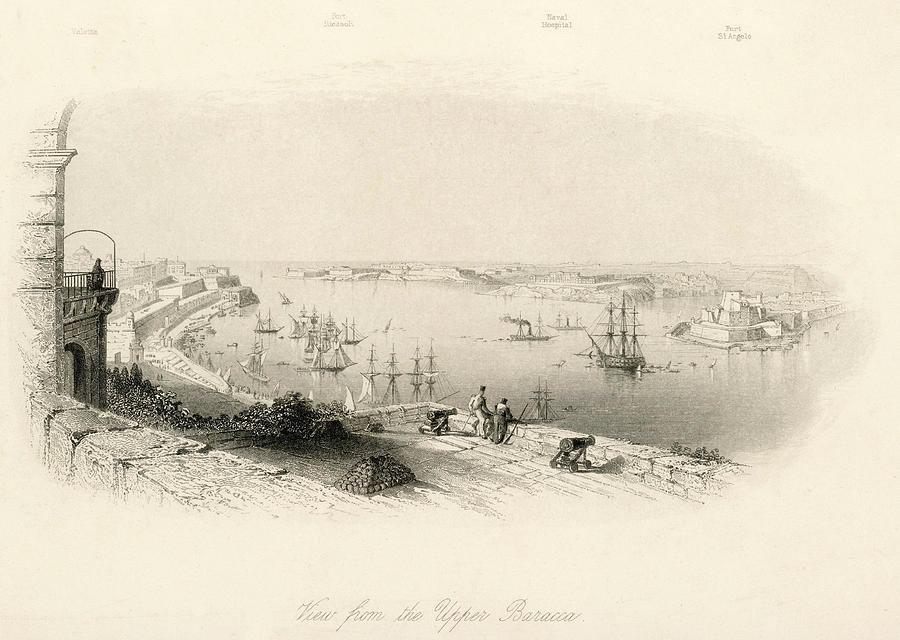 900x640 Valletta View Of The Harbour Drawing - Harbour Drawing