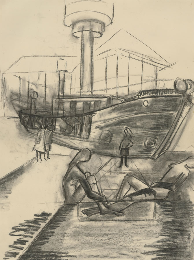 671x900 Contemporary Charcoal Drawing - Harbour Drawing
