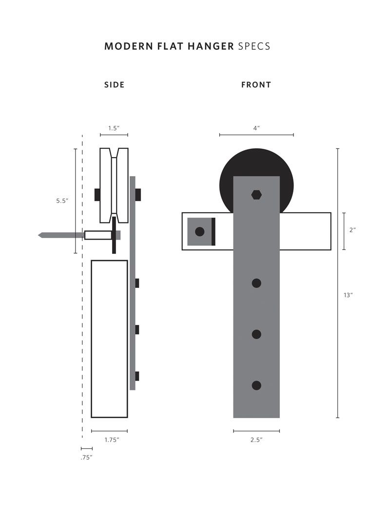 800x1035 drawings and specifications for our modern barn door hardware kits - Hardware Drawing