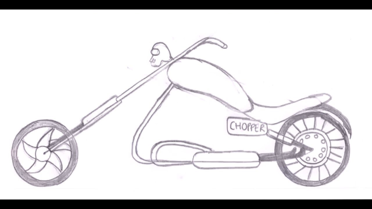 1280x720 How To Draw A Chopper Bike In Steps!!! - Harley Davidson Drawing Outline