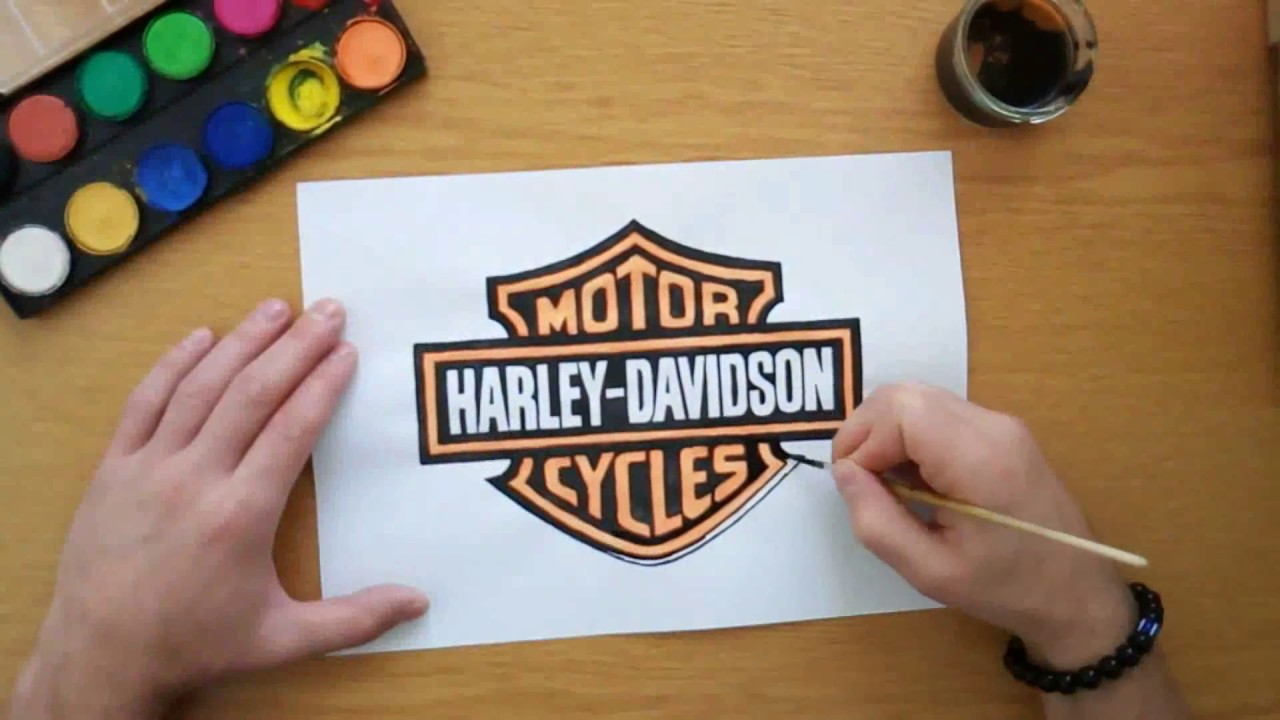 1280x720 how to draw the harley davidson logo - Harley Davidson Drawing Outline