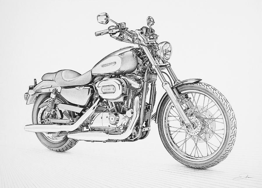 900x646 harley davidson pencil drawing projects bike drawing - Harley Davidson Drawing Outline