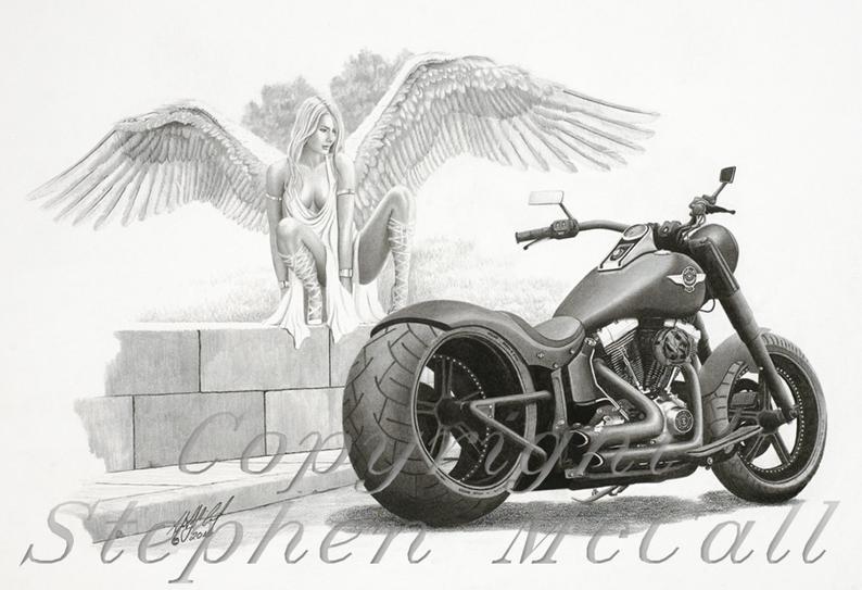794x543 Original Pencil Drawing Temptation - Harley Davidson Drawings