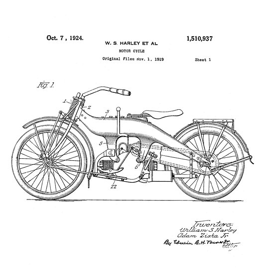 526x550 Harley Davidson Motorcycle Patent Drawing Posters - Harley Davidson Motorcycle Drawing