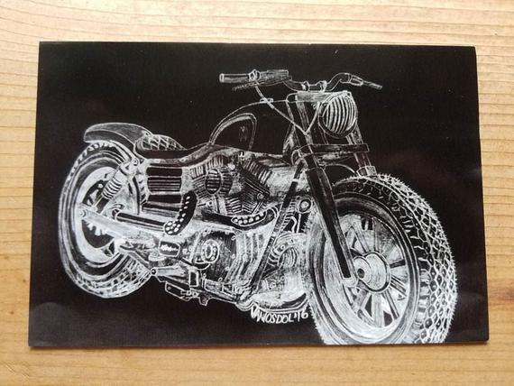 570x428 vintage custom harley davidson motorcycle highly detailed etsy - Harley Davidson Motorcycle Drawing