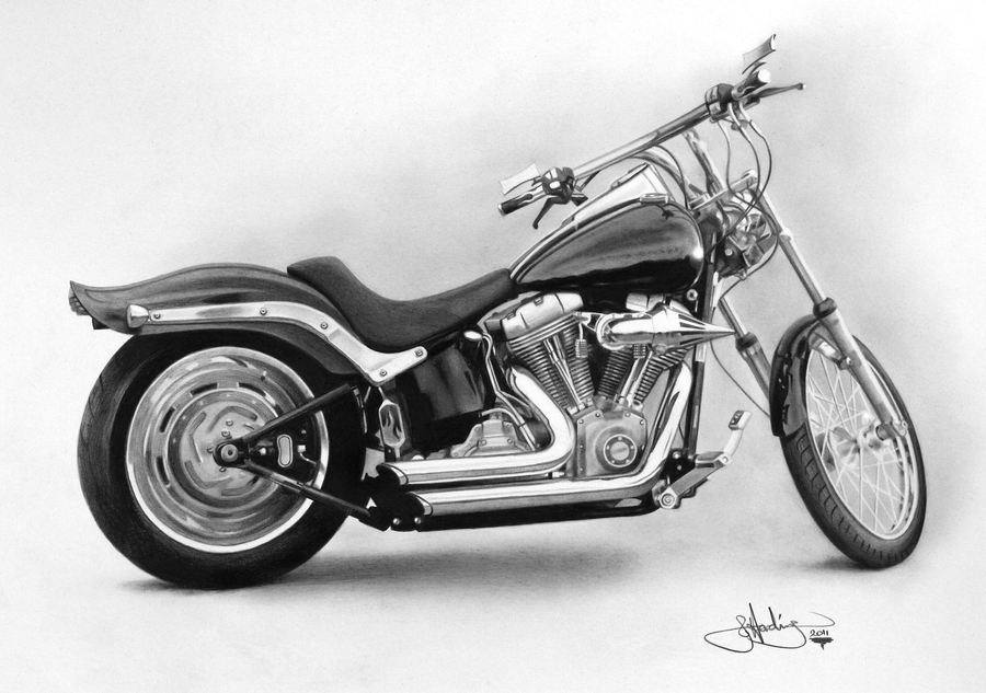 900x633 biker drawing motorcycle harley davidson for free download - Harley ...