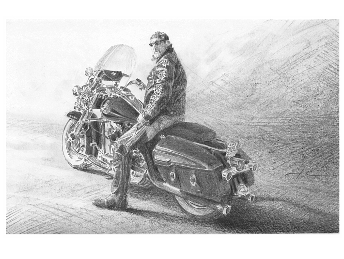 710x536 Harley Bike And Rider Drawing - Harley Drawing