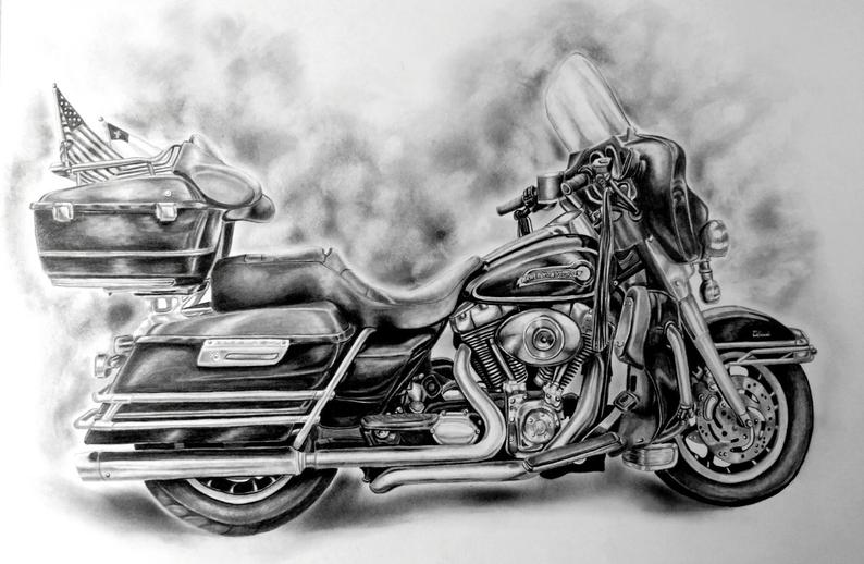 794x518 custom harley davidson drawing of your motorcycle etsy - Harley Motorcycle Drawing