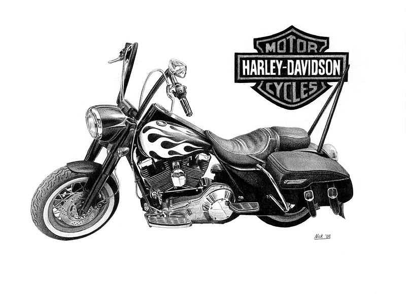 800x581 harley davidson drawing - Harley Motorcycle Drawing
