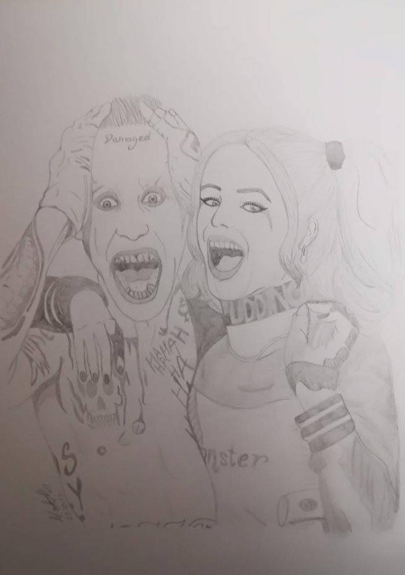 794x1126 The Joker And Harley Quinn Pencil Drawing Etsy - Harley Quinn And Joker Drawings