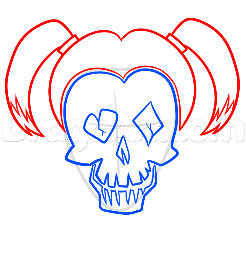 794x849 draw suicide squad harley quinn skull, step - Harley Quinn Easy Drawing