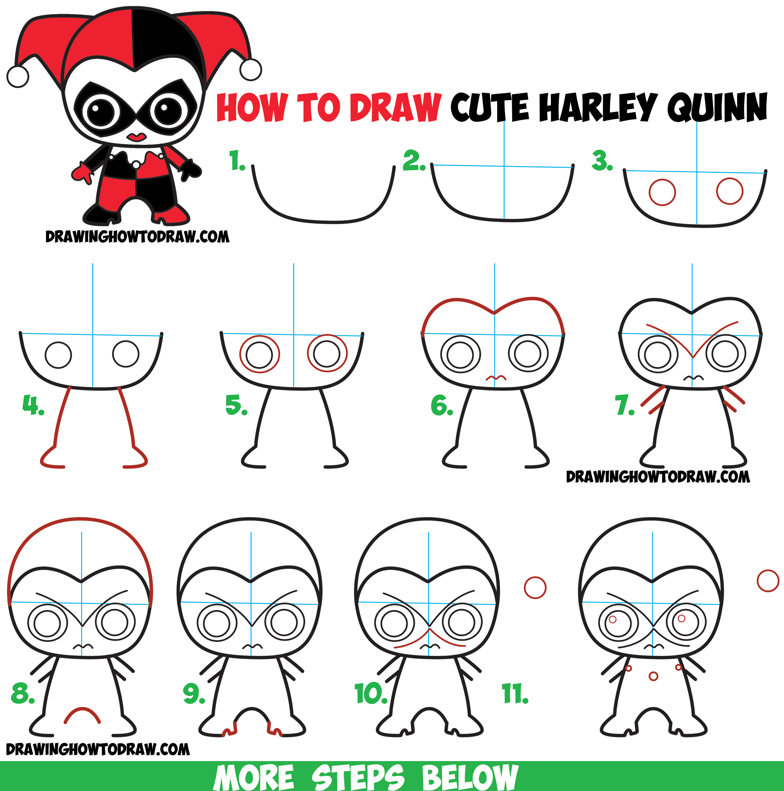 2500x2523 How To Draw Cute Chibi Harley Quinn From Dc Comics In Easy Step - Harley Quinn Easy Drawing