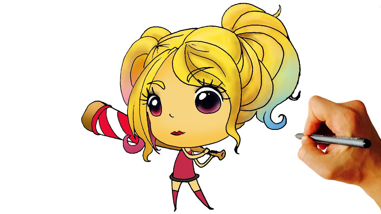 1280x720 how to draw harley quinn chibi from suicide squad dc easy step - Harley Quinn Easy Drawing