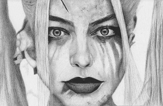 570x369 Harley Quinn Art Print Etsy - Harley Quinn Face Drawing