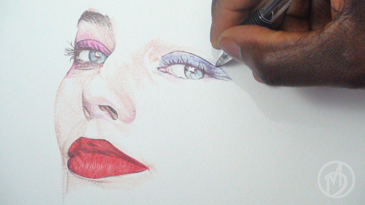 1200x675 Harley Quinn Ballpoint Pen Drawing On Behance - Harley Quinn Face Drawing