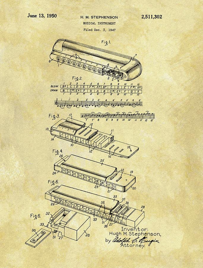 684x900 Harmonica Patent Drawing - Harmonica Drawing