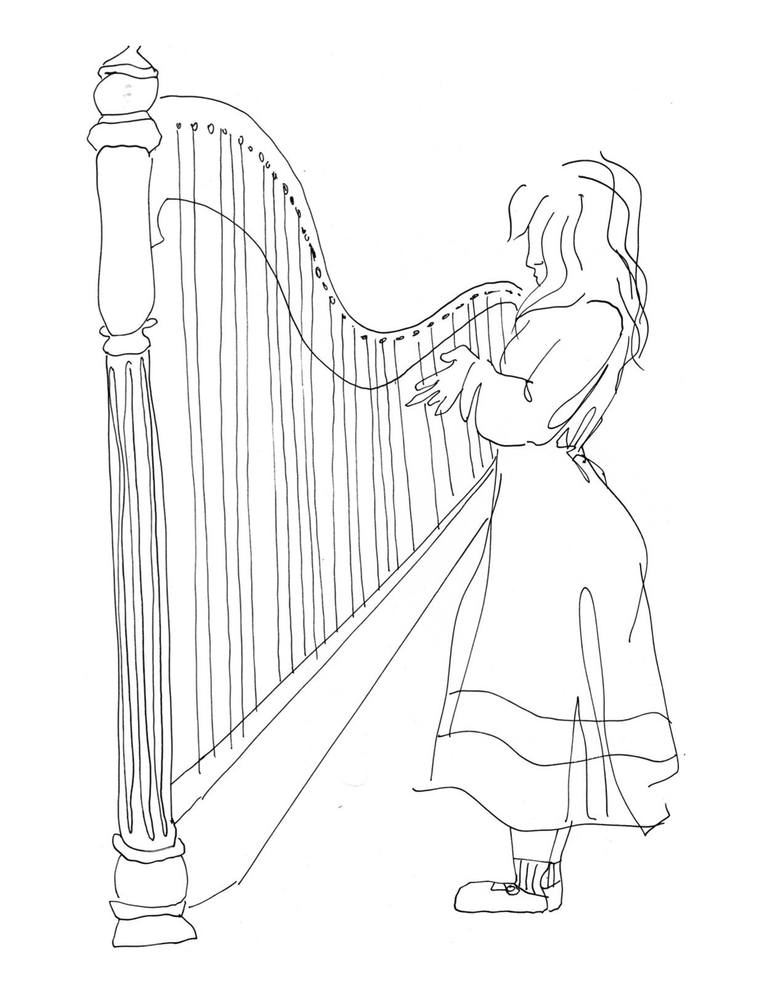 770x996 Harp Drawing - Harp Drawing