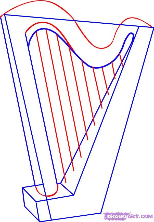 604x874 How To Draw A Harp For Kids Step - Harp Drawing
