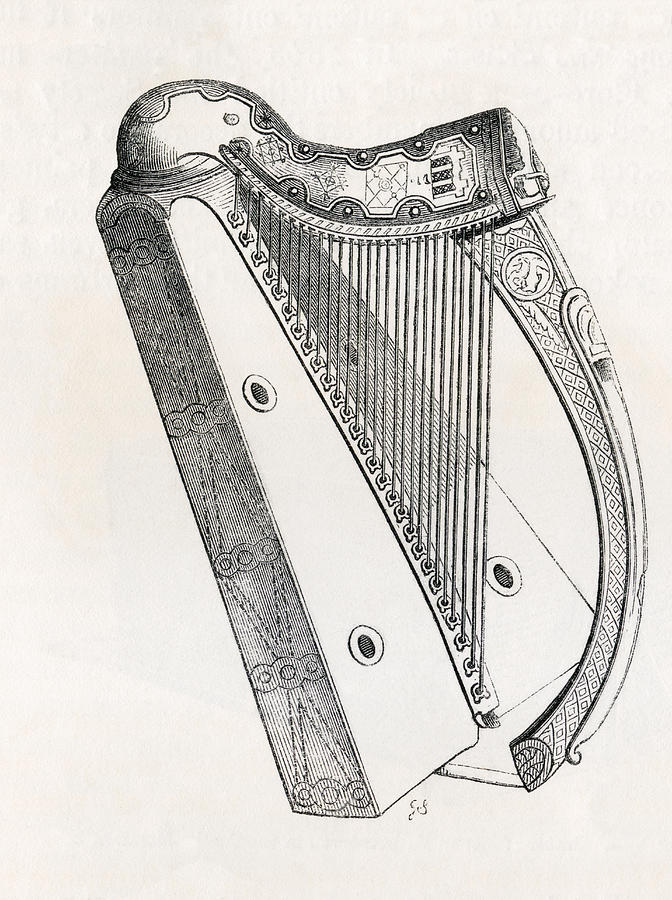 672x900 Irish Harp From Handbook Of The Arts Drawing - Harp Drawing