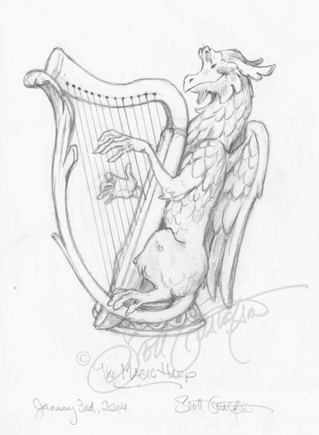 458x625 The Magic Harp The Art Of Scott Gustafson - Harp Drawing