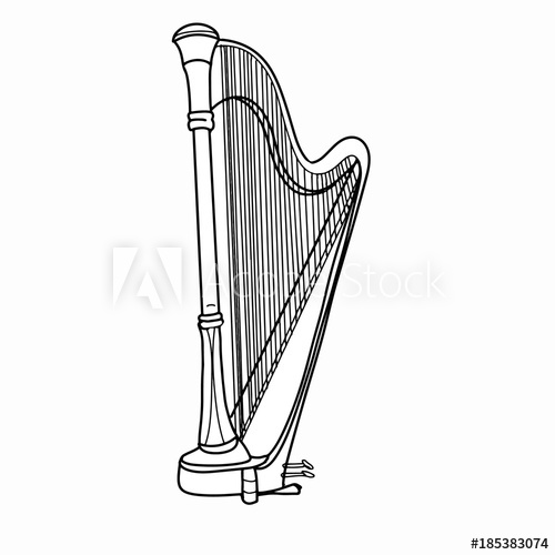 500x500 Realistic Instrument Cartoon Illustration Drawing Harp - Harp Drawing