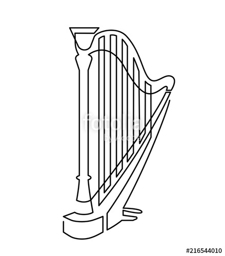 439x500 Continuous Line Drawing Of Harp Linear Icon Thin Line Vector - Harp Drawing