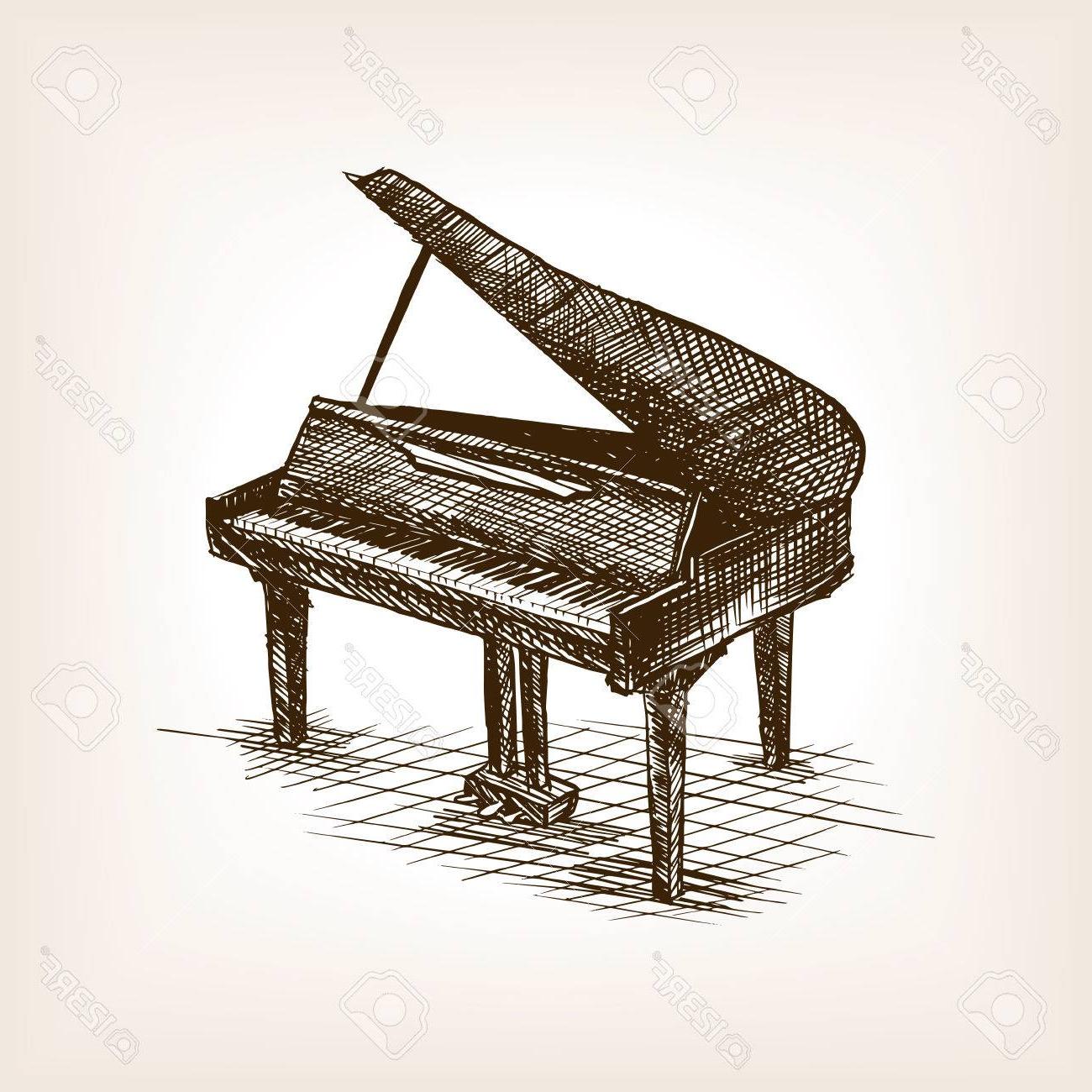 1300x1300 Top Grand Piano Sketch Style Vector Illustration Old Engraving - Harpsichord Drawing