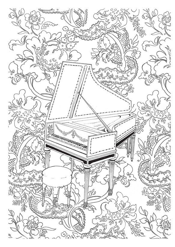 583x825 Icolor Music Harpsichord Icolor Music Adult - Harpsichord Drawing