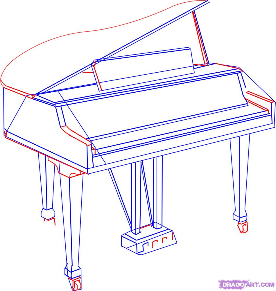 950x1002 Draw A Piano, Step - Harpsichord Drawing