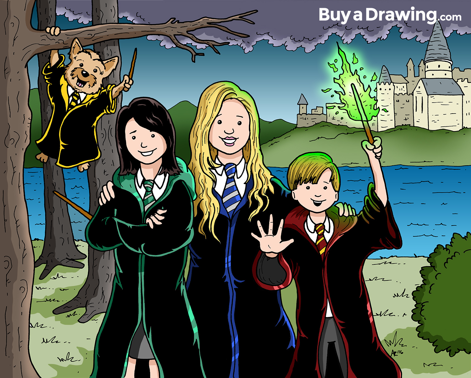 1500x1205 cartoon drawing of a family as harry potter characters - Harry Potter Cartoon Drawing