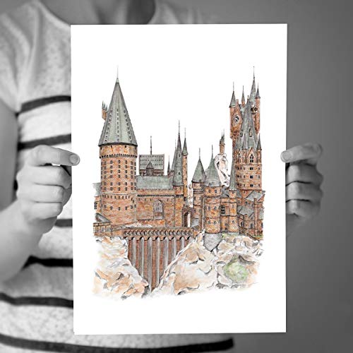 500x500 hogwarts castle, harry potter art detailed pen drawing limited - Harry Potter Castle Drawing