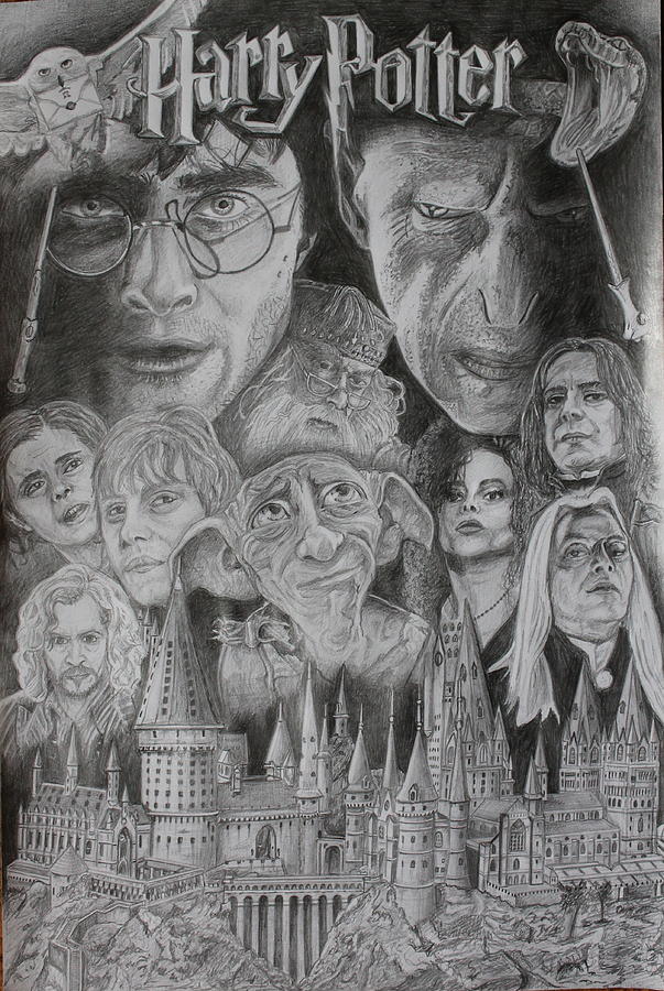 603x900 harry potter montage drawing - Harry Potter Castle Drawing