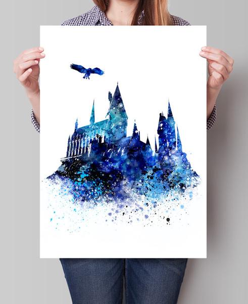 491x600 hogwarts castle art, wall art harry potter, hogwarts poster, movie - Harry Potter Castle Drawing